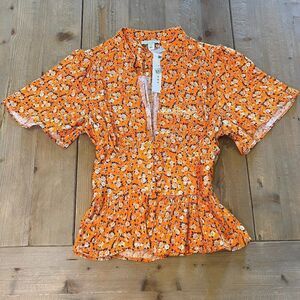 Top Shop Orange Floral Blouse Size 2 NWT